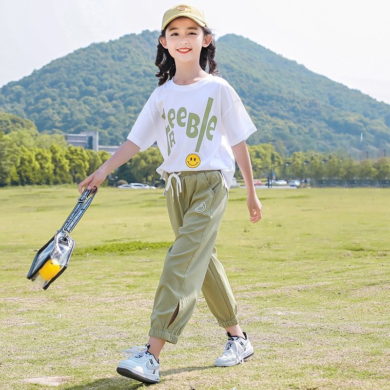 含棉女童套裝2023新款夏裝時髦洋氣中大童運動兒童夏季女孩兩件套