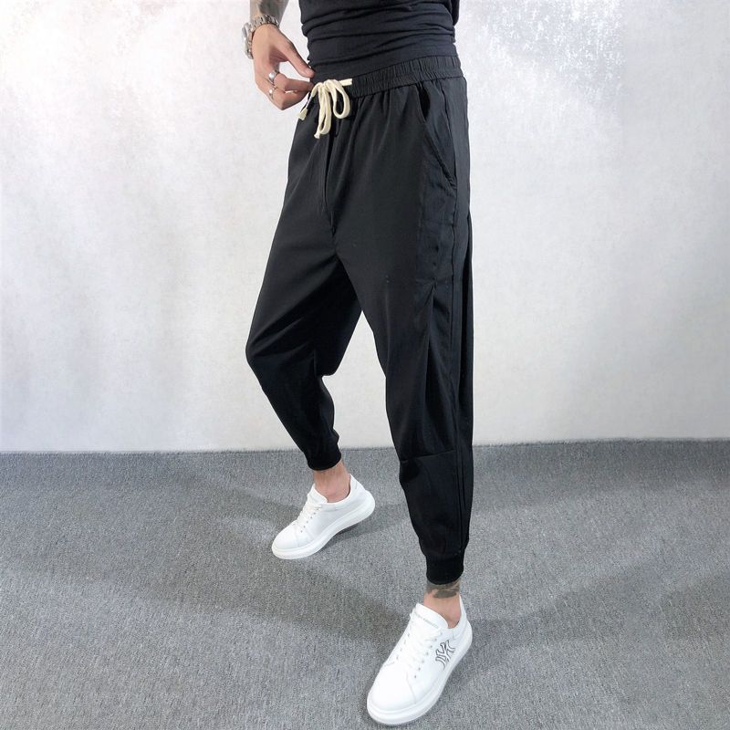 Summer thin pants men's ruffian handsome trendy black warrior nine-point pants loose harem Korean version all-match casual pants