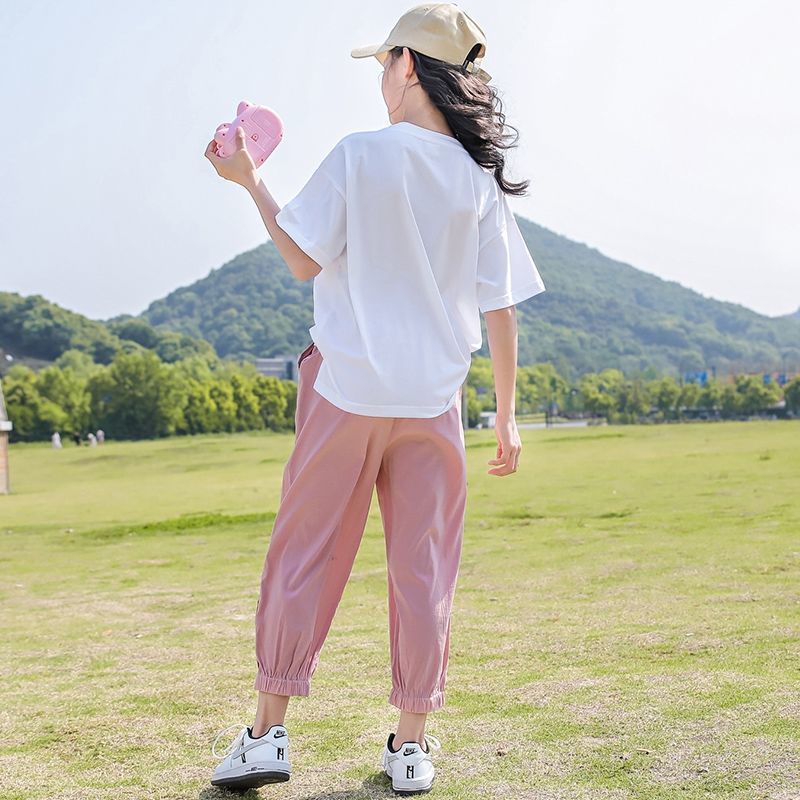 含棉女童套装2023新款夏装时髦洋气中大童运动儿童夏季女孩两件套