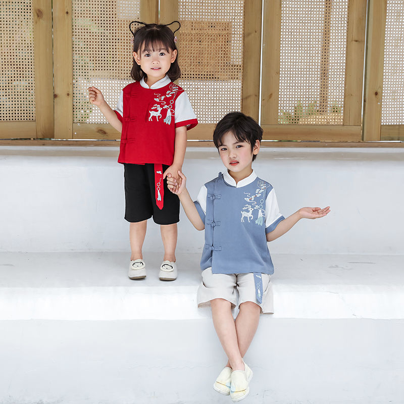 汉服男童夏短袖中国风复古套装男宝宝古风夏季古装两件套儿童唐装