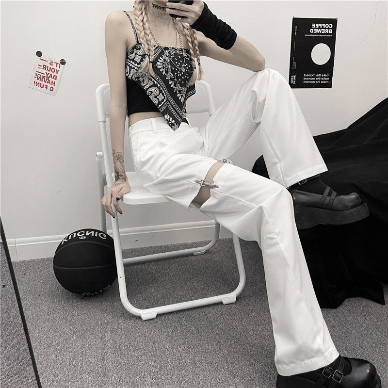Yamamoto style dark Department handsome Street bombing thin wide leg casual pants women's summer ins trend design straight pants