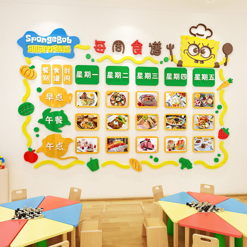 早教托管班幼儿园健康食谱立体墙贴告示栏学校餐厅装饰饮食公示栏【3