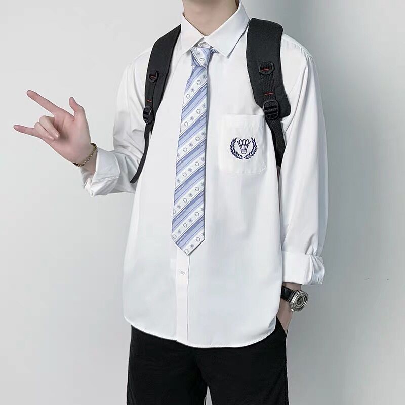 dk uniform men's full set jk shirt long-sleeved original embroidery Japanese college class uniform college wind high school student white shirt