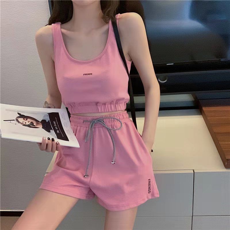 Yoga fitness running sportswear  summer tide brand vest shorts two-piece set women's new fashion casual suit