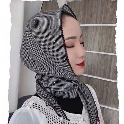  Muslim summer new casual headscarf plaid tooth edge triangle scarf Hui women's headdress fringed tulle scarf