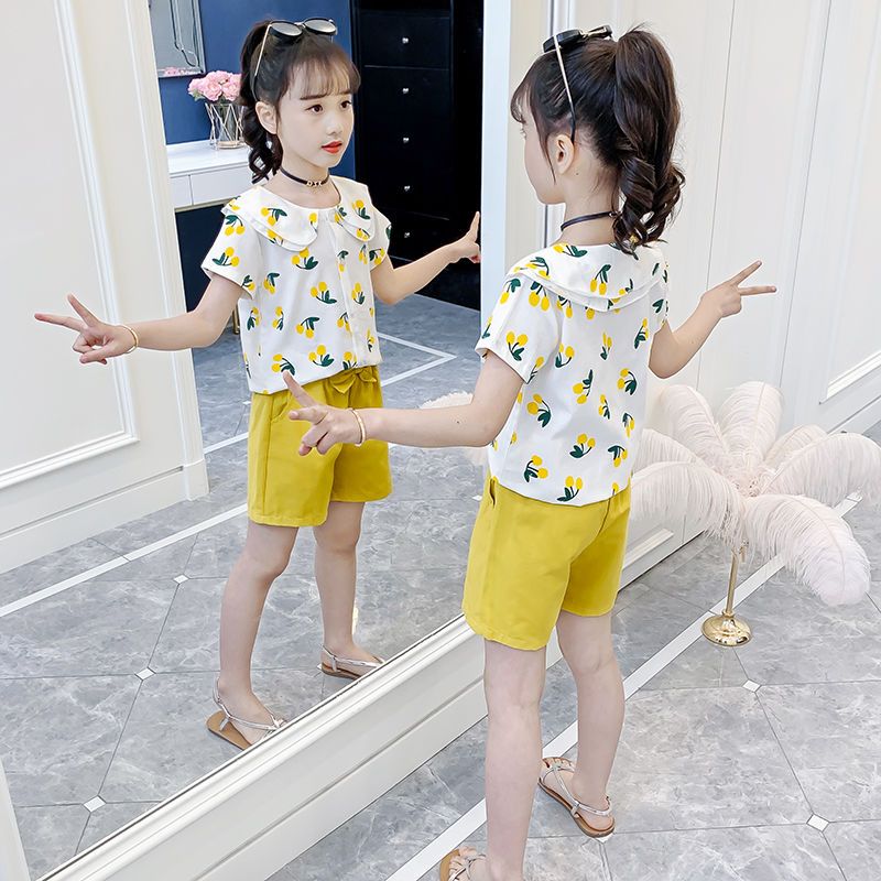女童套裝2023新款夏裝7網紅6兒童裝女孩洋氣10短袖12歲短褲兩件套