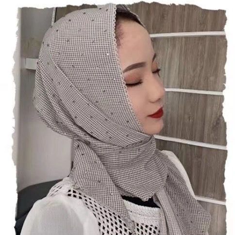  Muslim summer new casual headscarf plaid tooth edge triangle scarf Hui women's headdress fringed tulle scarf
