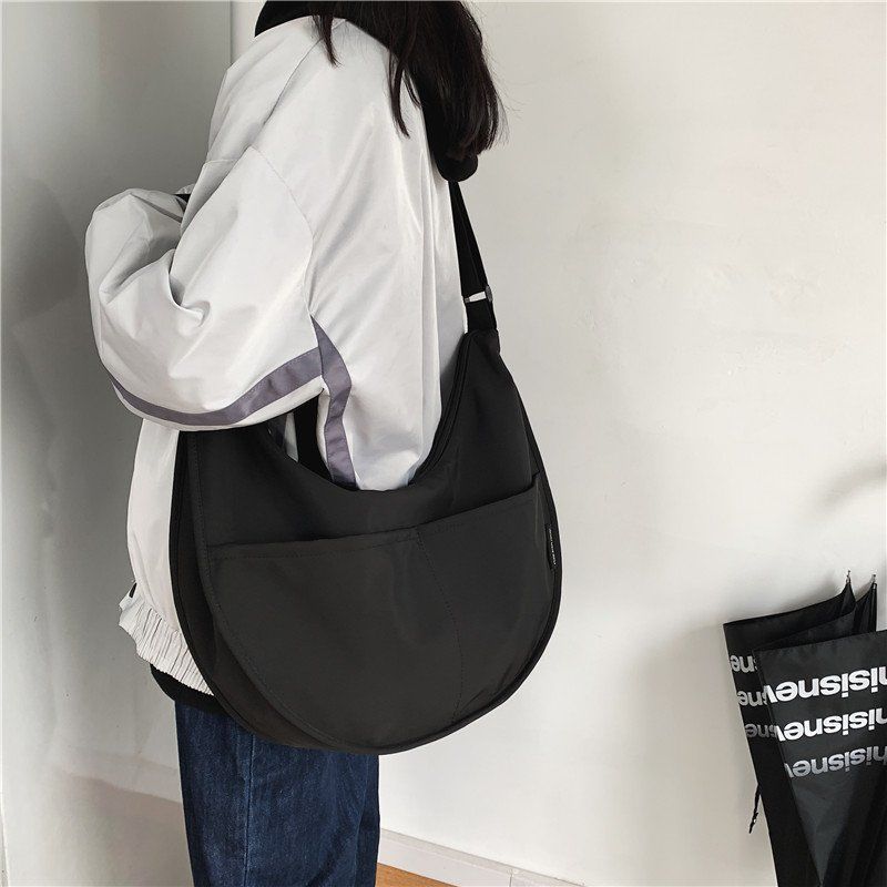 YOHOO!原創/ALL Black酷帥ins百搭斜挎包帆布單肩袋學生書包男女