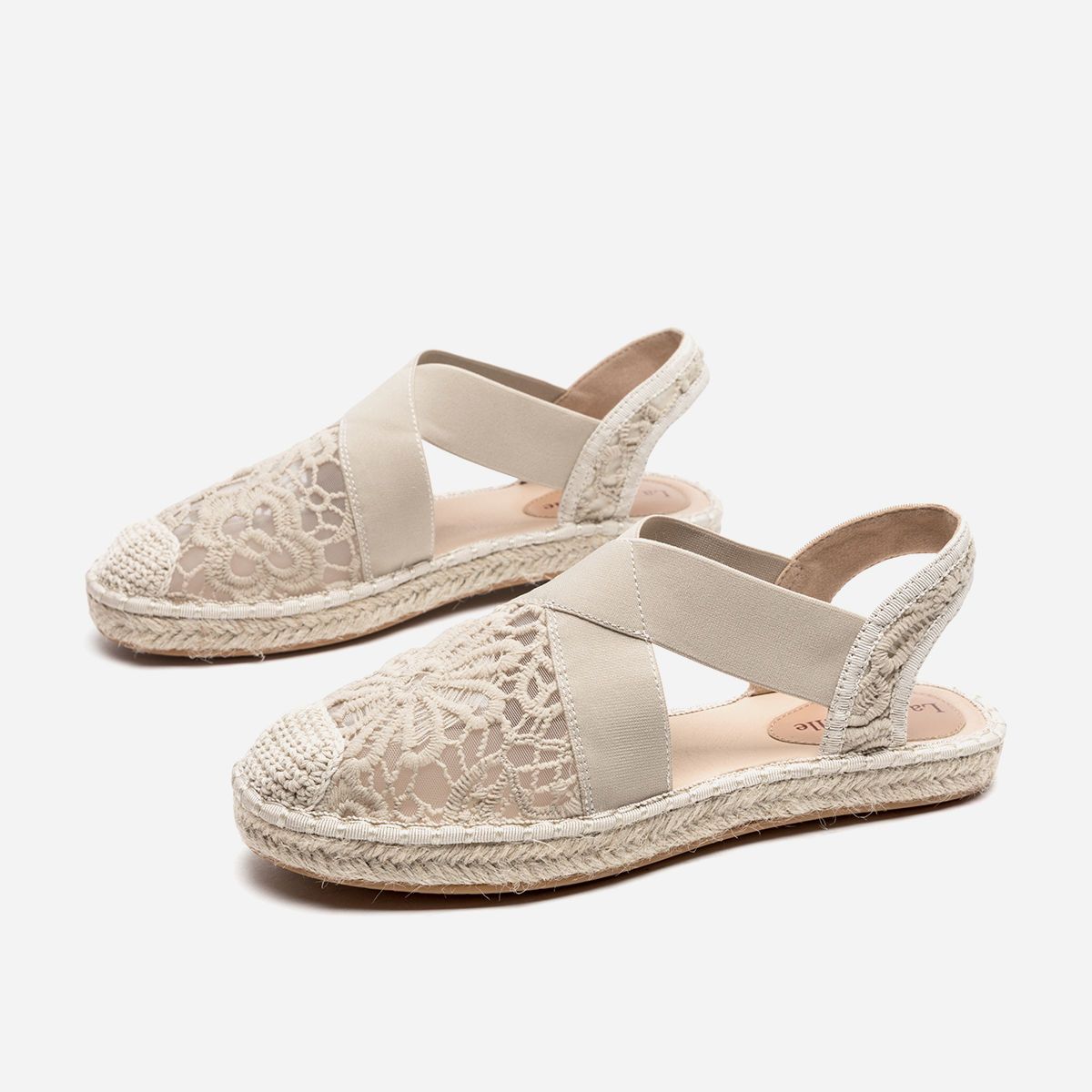 拉夏贝尔蕾丝镂空渔夫鞋2021新款单鞋女透气平底鞋子女百搭夏季