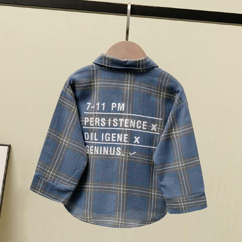 Boys' shirts, spring and autumn, small and medium-sized children's plaid shirts, children's clothes, foreign style baby long-sleeved cotton tops, thin coats, trendy