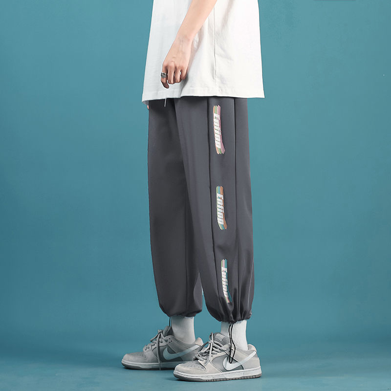 Ice Silk Trousers Men's Sports Pants Men's Casual Pants Summer Loose All-match Trend Nine-point Men's Pants Summer Thin Section