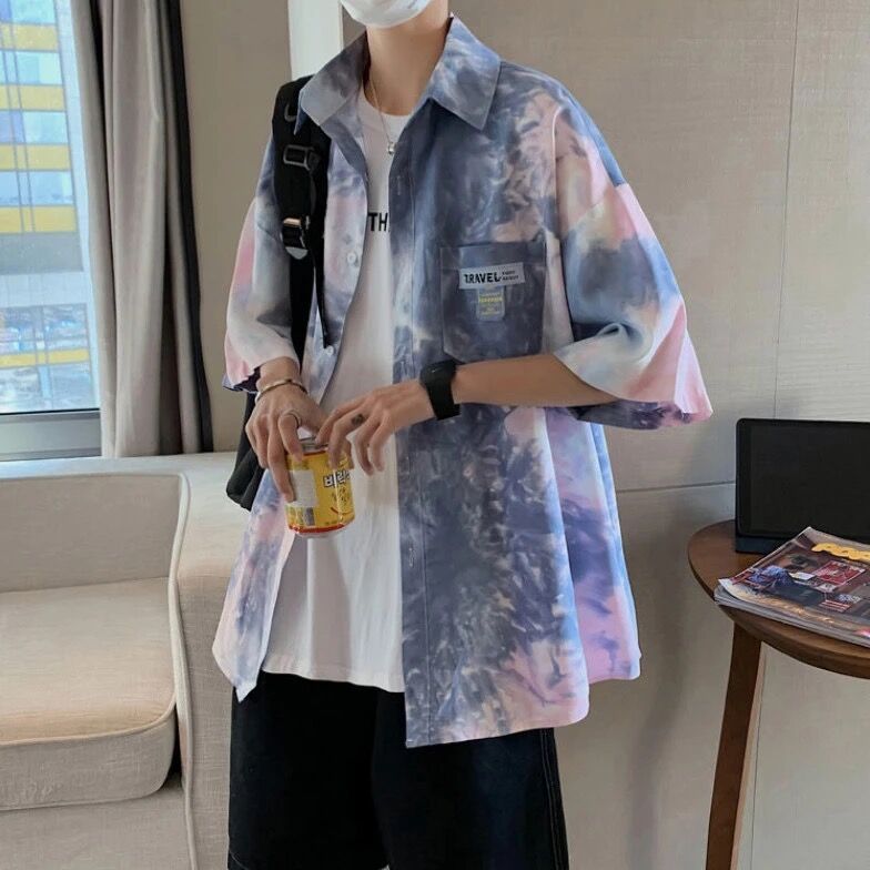 冰絲襯衫男士短袖夏季薄款設計感小眾夏威夷花襯衣日系痞帥外套潮