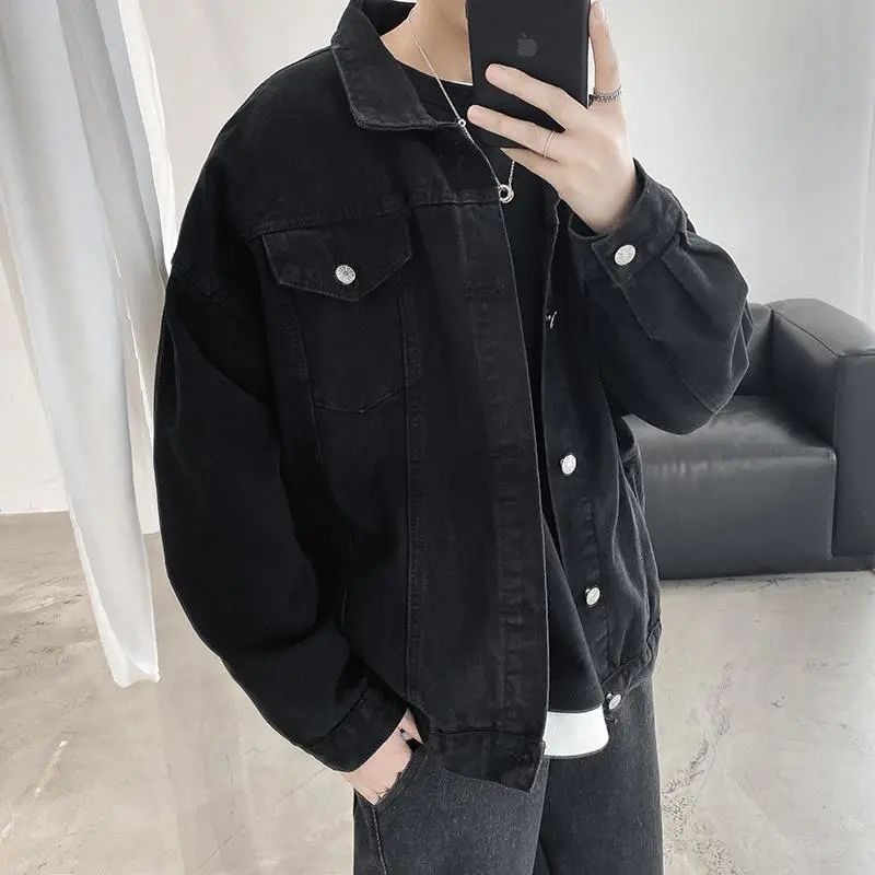2023 autumn black denim jacket men's Korean version loose student trendy brand retro all-match bf tooling jacket