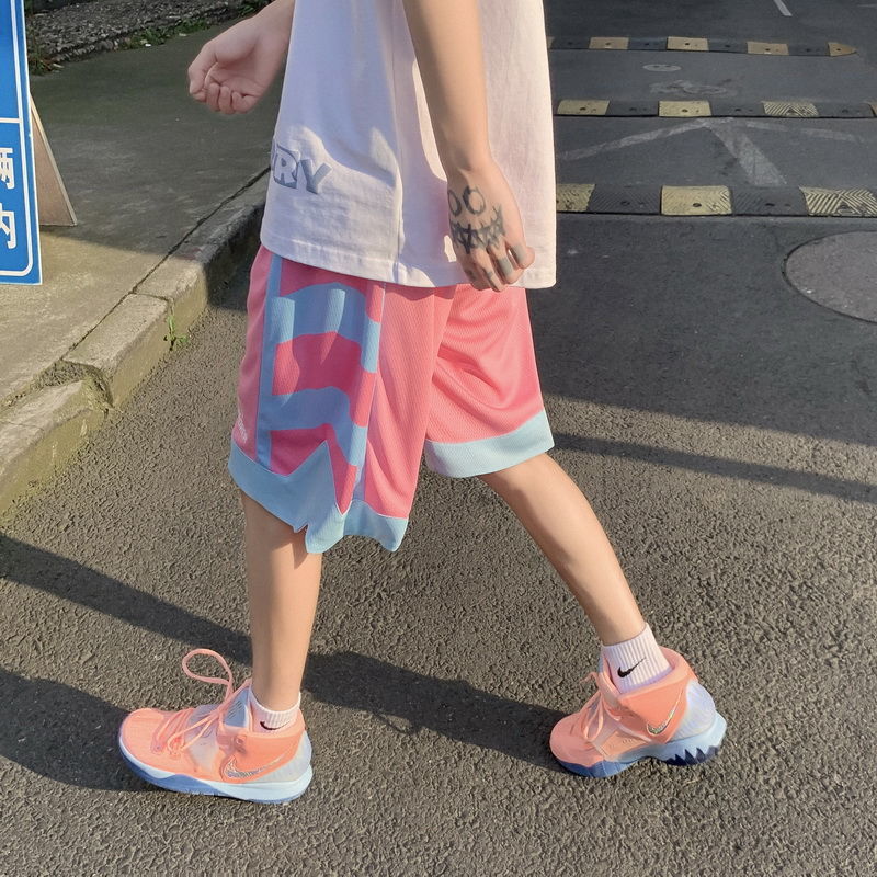 粉色短裤男夏季潮流宽松网眼设计感甜系裤子冰淇淋配色运动篮球裤