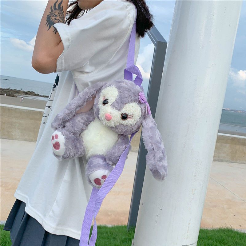 新款网红紫兔子玩偶包可爱毛绒公仔斜跨JK制服包儿童卡通双肩包