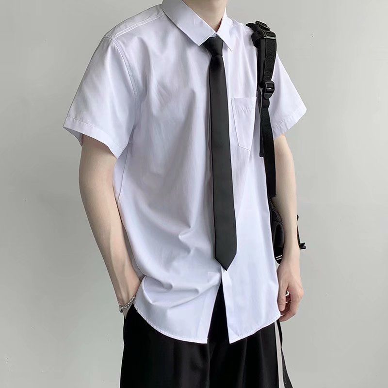 Basic white shirt short-sleeved male and female college wind couple graduation class uniform tie long-sleeved shirt student suit trendy