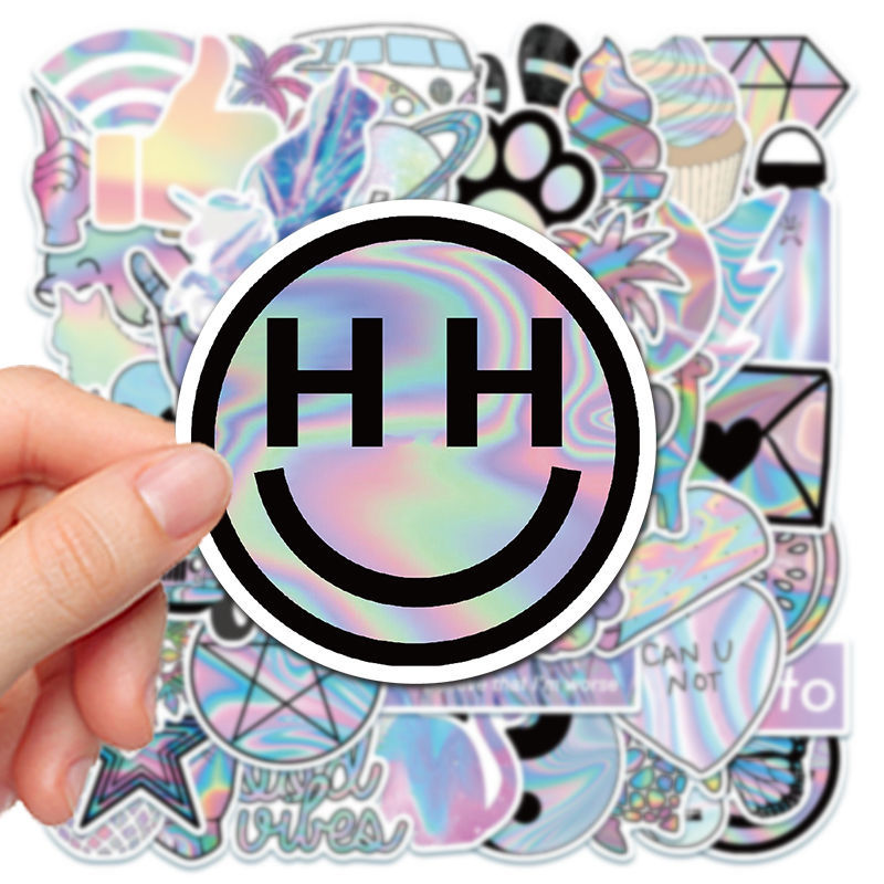 50 pieces of holographic laser pattern stickers waterproof suitcase personalized skateboard trend water cup waterproof removable stickers