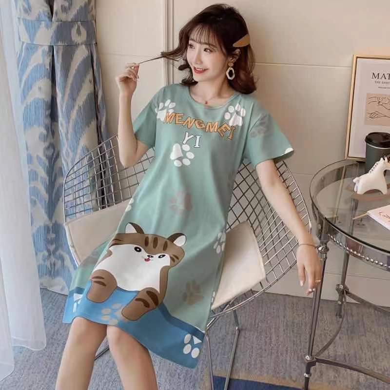 Short sleeved maternity nightdress for women in summer thin maternity confinement clothes in summer postpartum lactation feeding nightdress large