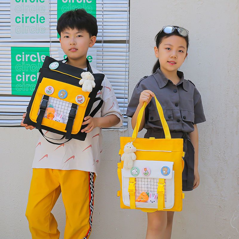 Primary school students remedial bag middle school students hand bag canvas book bag men and women children remedial bag one shoulder school bag Messenger bag