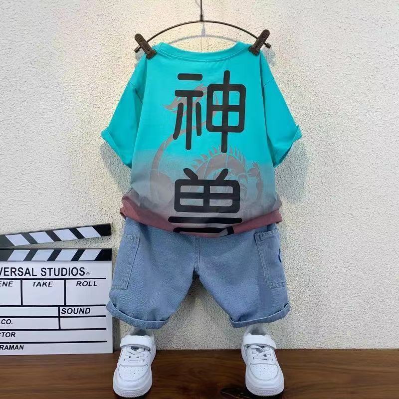 男童套裝夏季神獸2023新款男孩薄款夏裝中大童帥氣短袖學生潮衣酷
