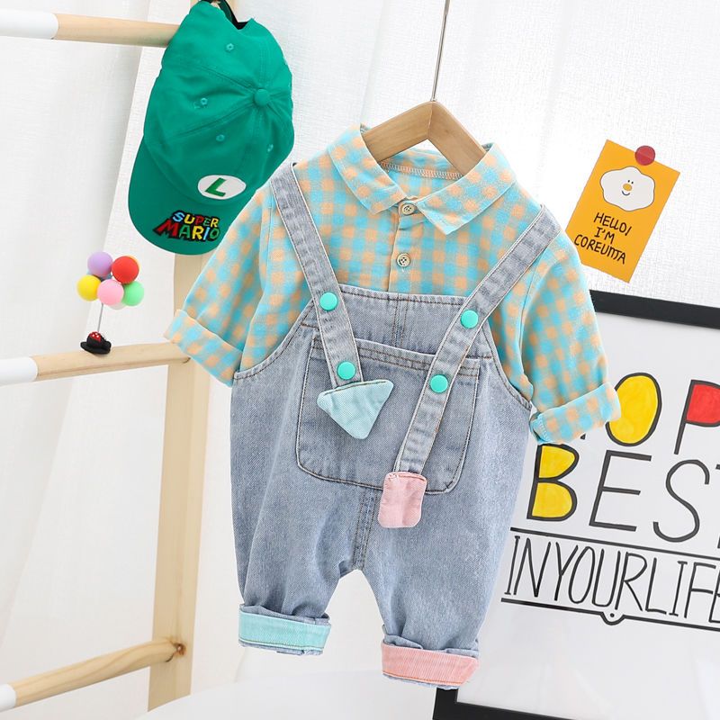 Children's clothing boy spring and autumn new denim overalls suit little boy baby spring and autumn shirt boy autumn suit