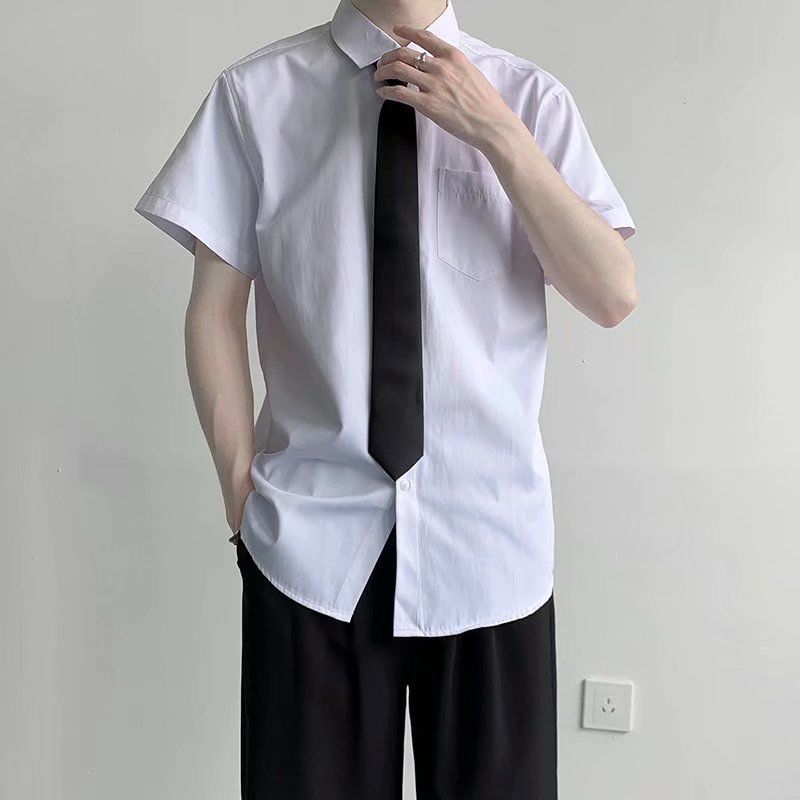 Summer short-sleeved shirt male white Korean version trend loose Hong Kong style casual student suit class uniform dk uniform shirt