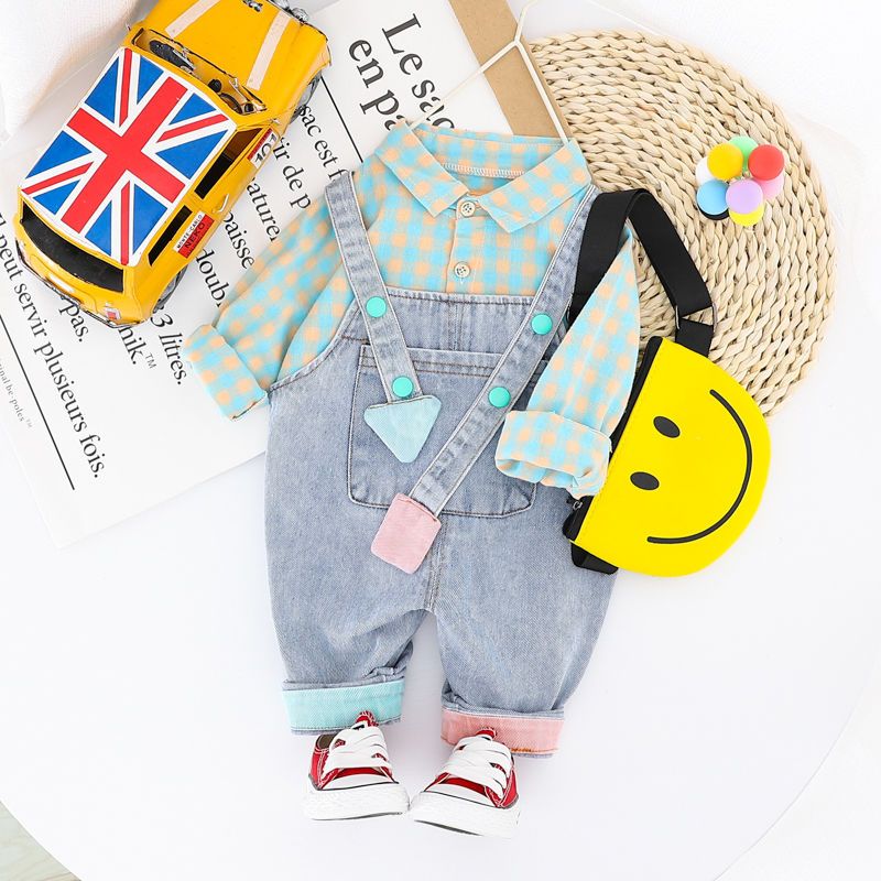 Children's clothing boy spring and autumn new denim overalls suit little boy baby spring and autumn shirt boy autumn suit