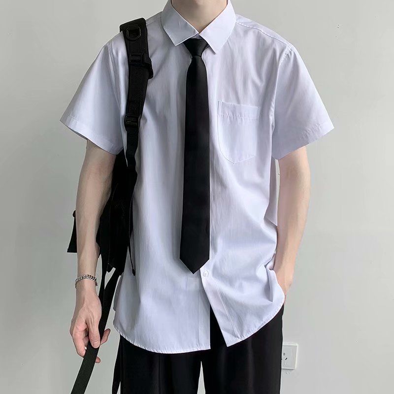 Basic white shirt short-sleeved male and female college wind couple graduation class uniform tie long-sleeved shirt student suit trendy