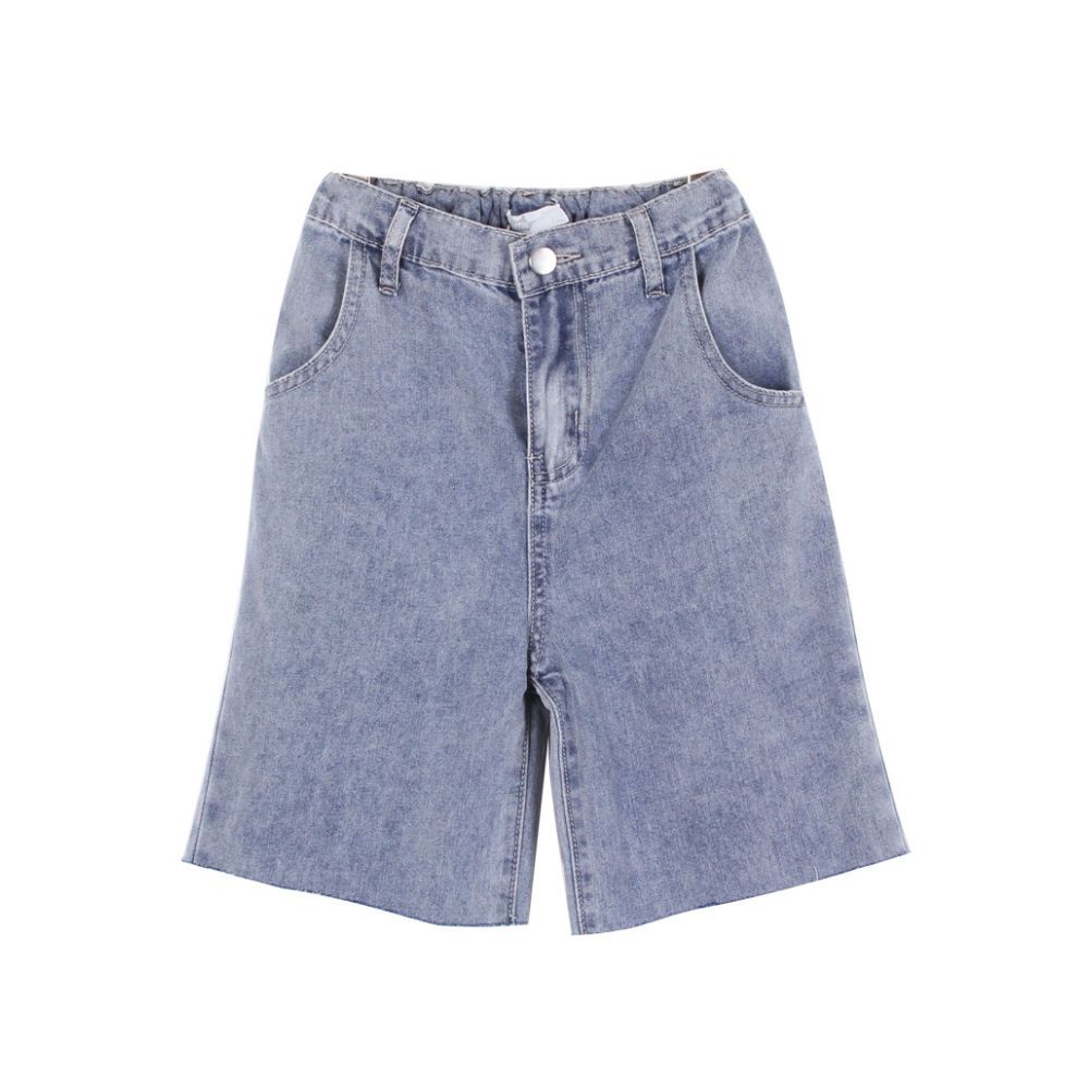 Denim shorts girls high waist loose casual five-point pants summer straight wide thin section trendy ins style Japanese pants