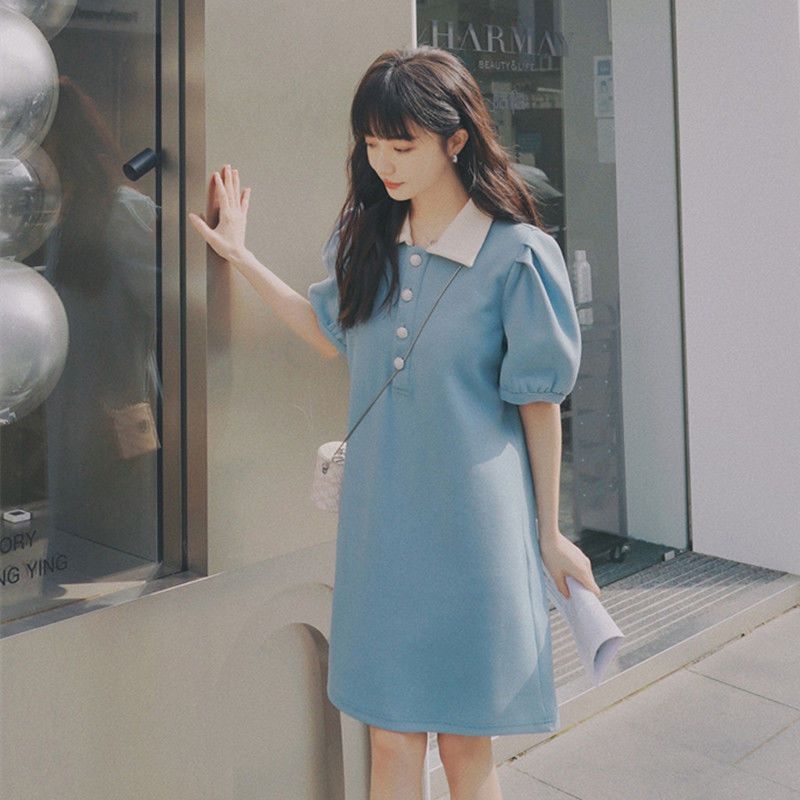 Fat MM Extra Large Size 300 Jin Pregnant Women T-shirt Dress  Summer Loose Hidden Meat Slim Doll Collar Polo Dress