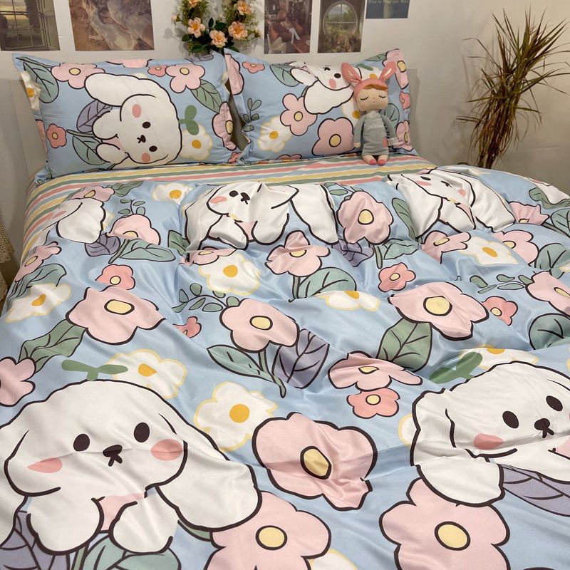 Water washed cotton four piece set of spring and autumn bedding, matted quilt cover bed, single student dormitory quilt, sheet, three piece set