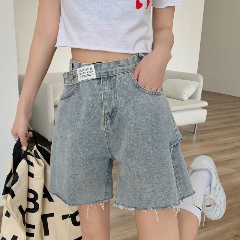 大碼牛仔短褲女夏百搭高腰闊腿顯瘦寬鬆港味ins潮五分中褲子