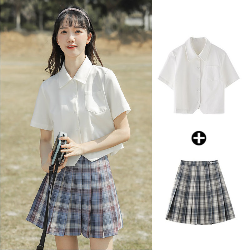 学院风jk衬衫女2021夏季新款设计感小众白色短袖衬衣
