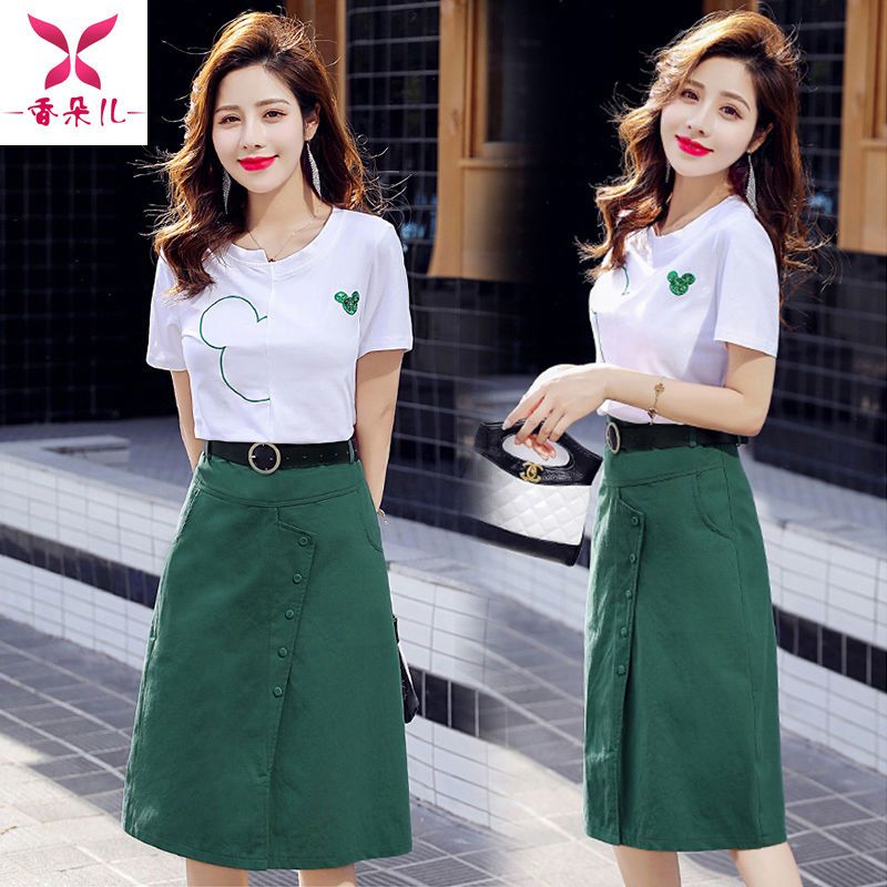 Single/large size women's temperament dress female 2023 summer new age-reducing slim skirt two-piece trendy