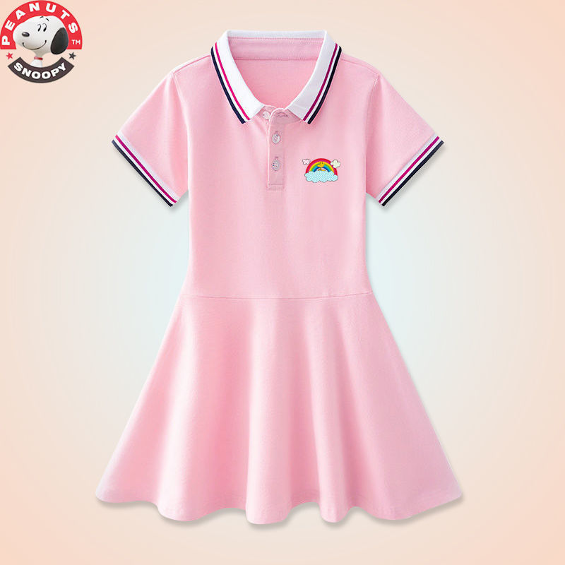女童連衣裙短袖夏季新款中大童純棉洋氣女孩polo衫公主裙