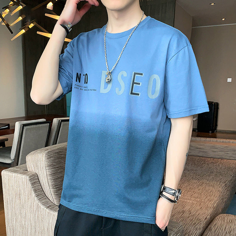 Men's five-point short-sleeved t-shirt summer new ice silk t-shirt trend loose half-sleeved student ins top clothes men's clothing