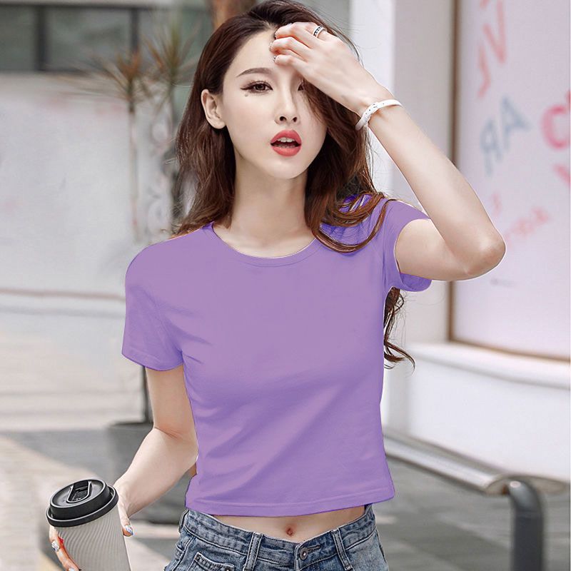 高品質棉2023夏季新款短袖T恤女短款露臍高腰修身穿搭上衣服ins潮