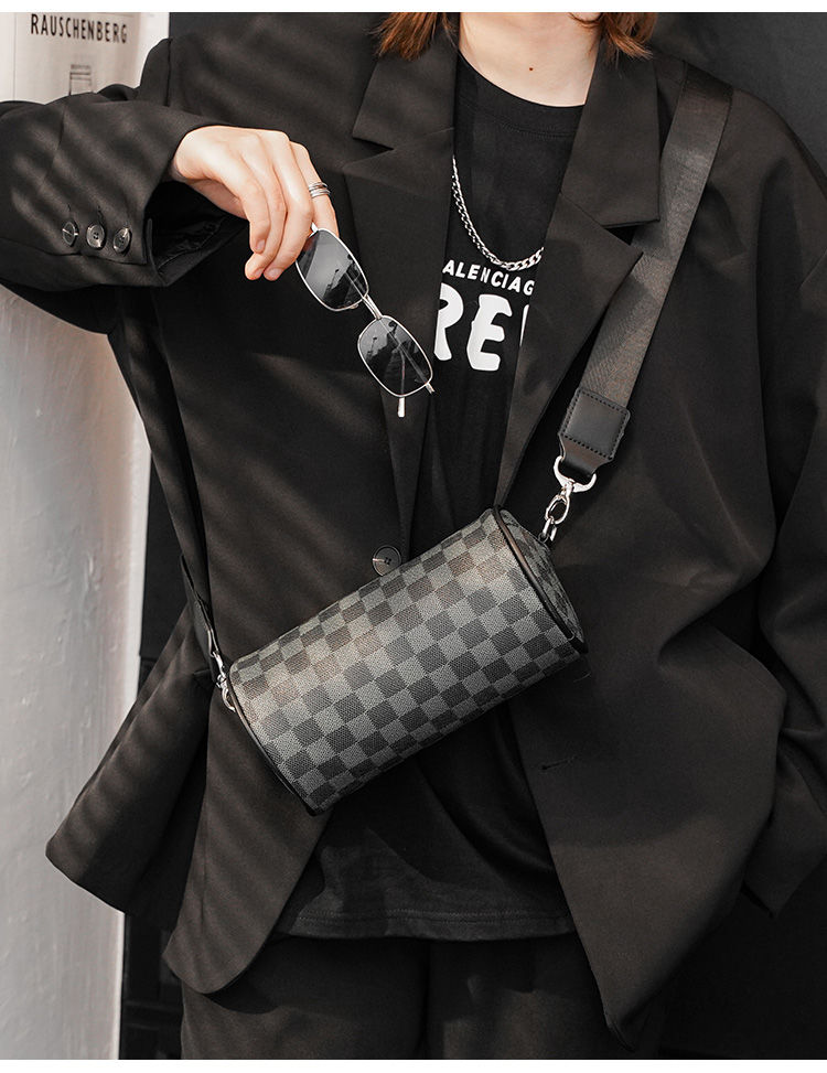 Geantă crossbody pentru bărbați, geantă de umăr presbyard la modă pentru bărbați, geantă în carouri pentru tineret, geantă diagonală nouă, geantă cilindrică_voghion.com