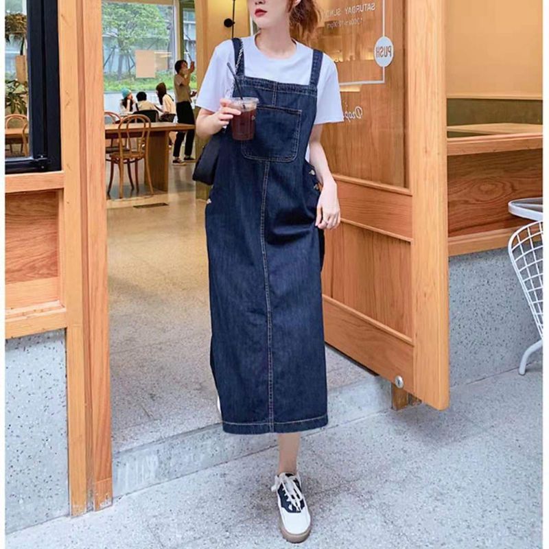 Denim suspender skirt female  summer new Korean version chic Hong Kong style retro retro temperament fashion suspender skirt tide
