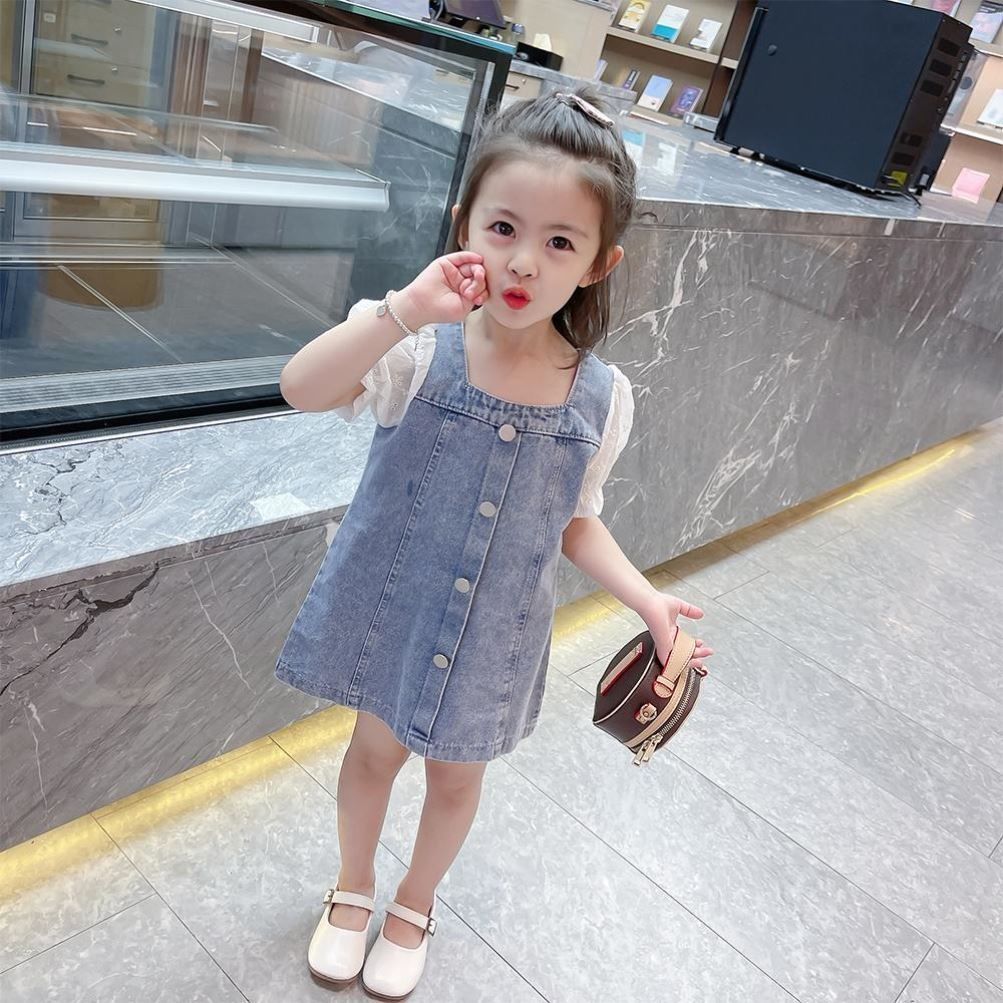 女童夏裝兒童牛仔裙小童洋氣連衣裙2023年夏季薄款裙子寶寶公主裙