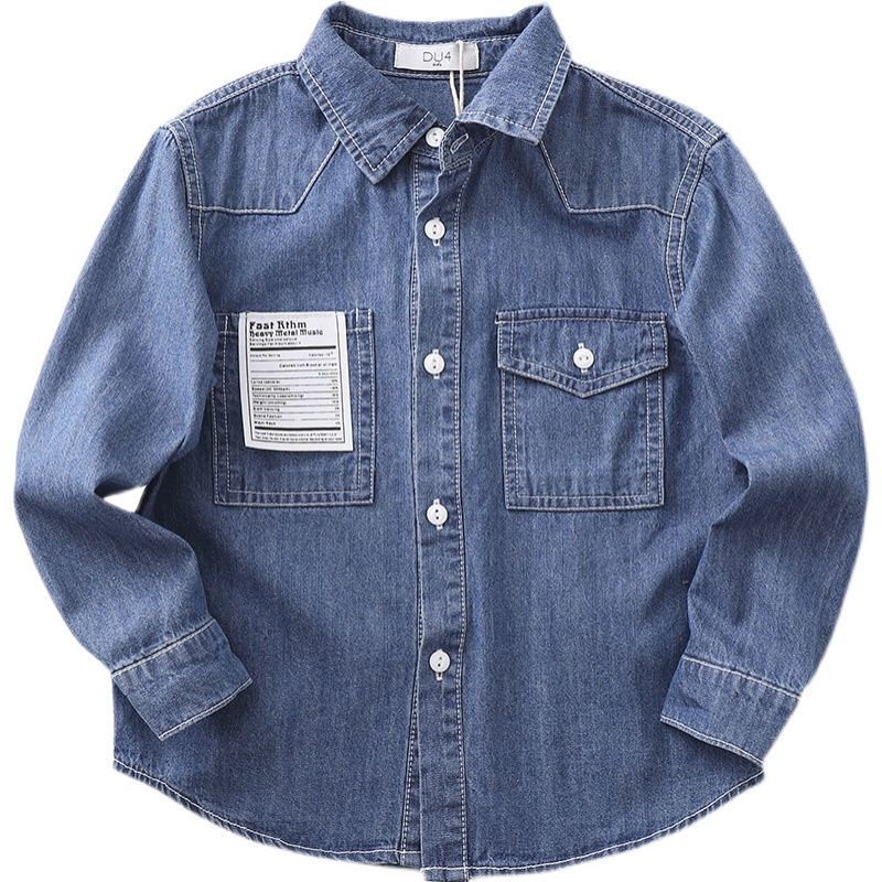 Boys denim shirt 2023 spring and autumn new children's long-sleeved casual jacket student shirt cardigan outerwear top