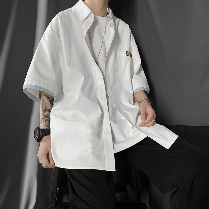 Japanese summer new college style shirt short-sleeved male Korean version handsome dk fake two-piece uniform trendy Hong Kong style jacket