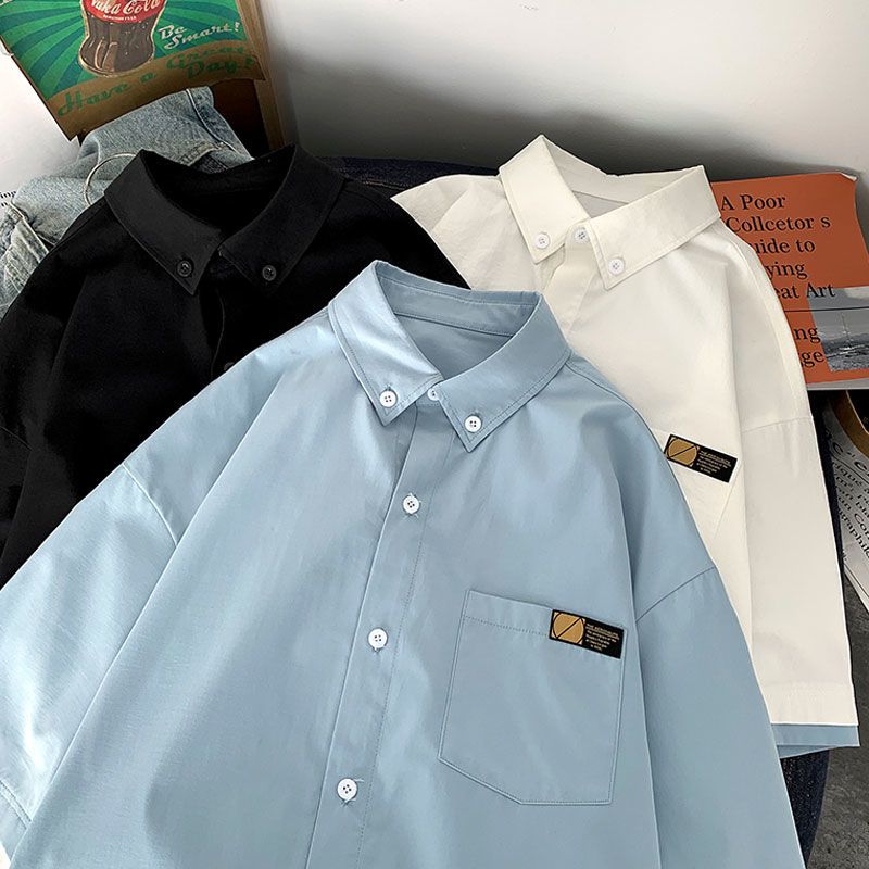 [Three-piece set] Japanese summer shirt short-sleeved men's Korean version trendy handsome dk uniform full shirt thin coat