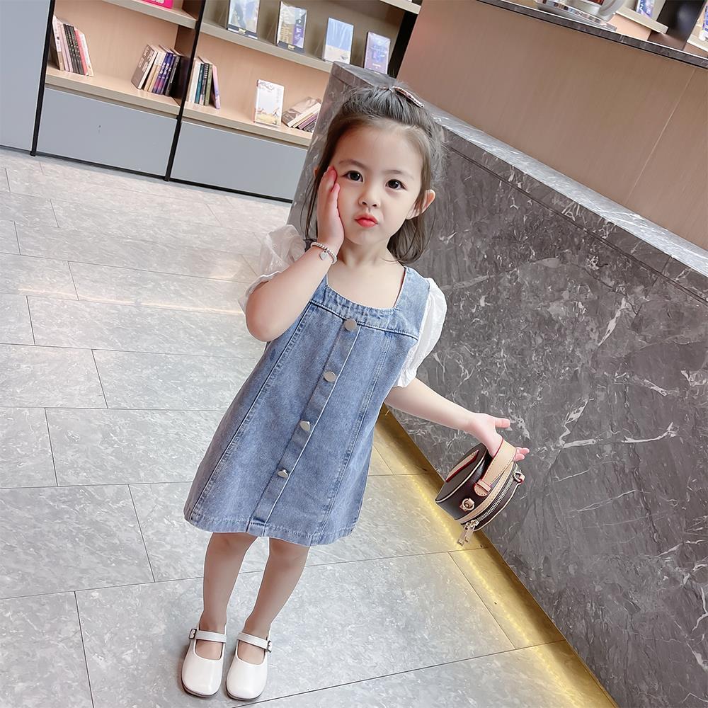 韓國寶寶夏裝女童短袖牛仔裙女童連衣裙夏季洋氣童裝兒童牛仔裙子