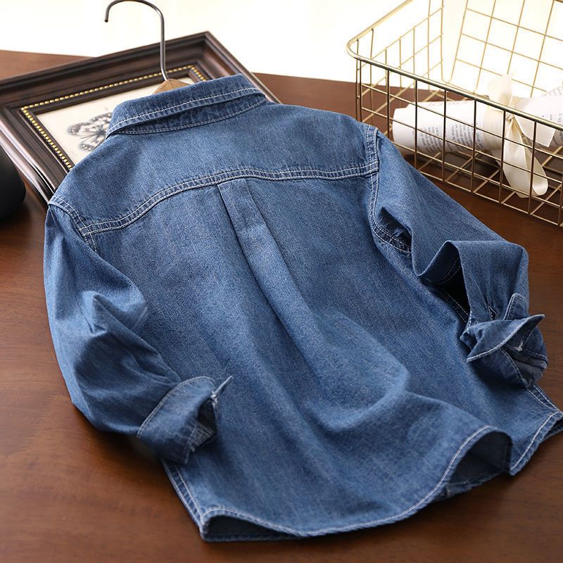 Boys denim shirt 2023 spring and autumn new children's long-sleeved casual jacket student shirt cardigan outerwear top