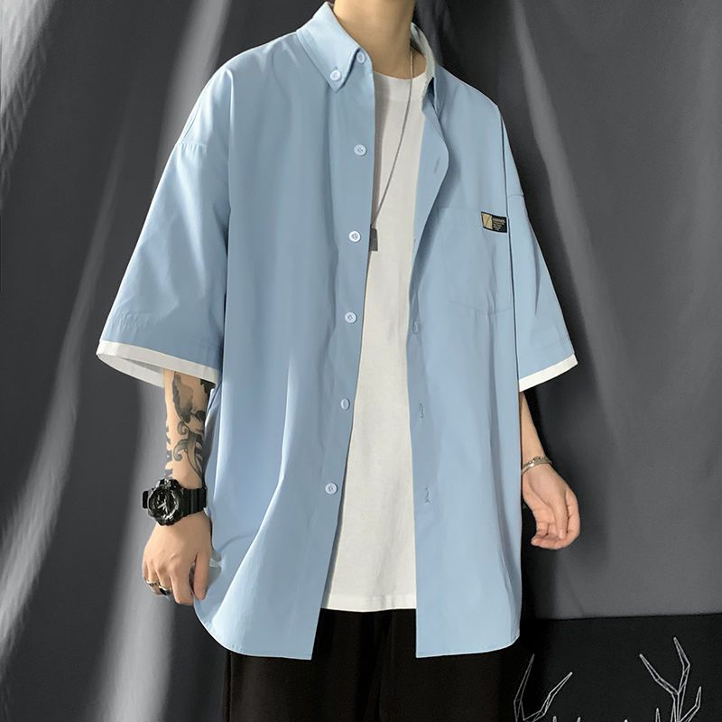 [Three-piece set] Japanese summer shirt short-sleeved men's Korean version trendy handsome dk uniform full shirt thin coat