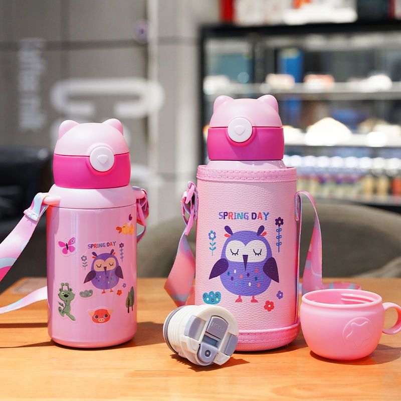 儿童保温杯女带吸管小学生便携男女宝宝水壶幼儿园上学专用水杯子