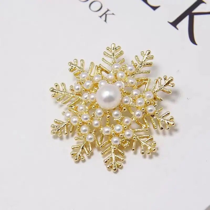 天然淡水珍珠毛衣襯衫日系防走光固定扣高檔小清新胸針雪花胸針女