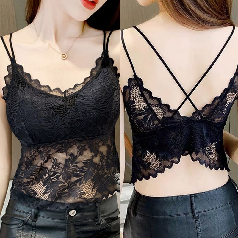 Butterfly Sexy Lace Back Wrapped Chest Cross Camisole Female Korean Style Strapless Jacket Backing Underwear with Chest Pad