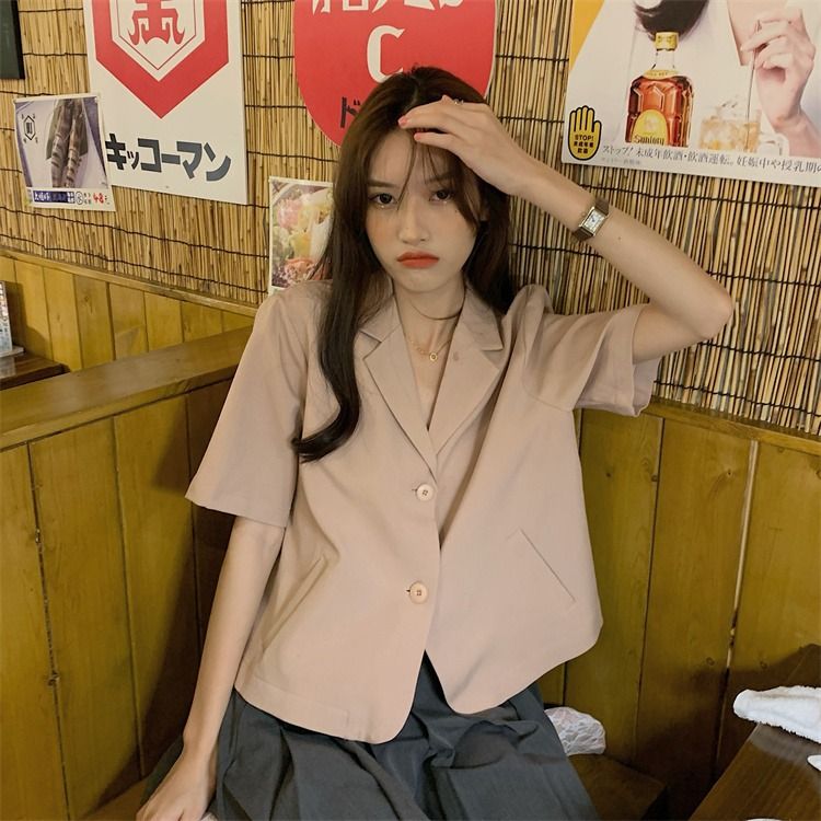 矮个子西装外套薄夏21夏季新款短袖薄款小西装西服女外套洋气 虎窝拼